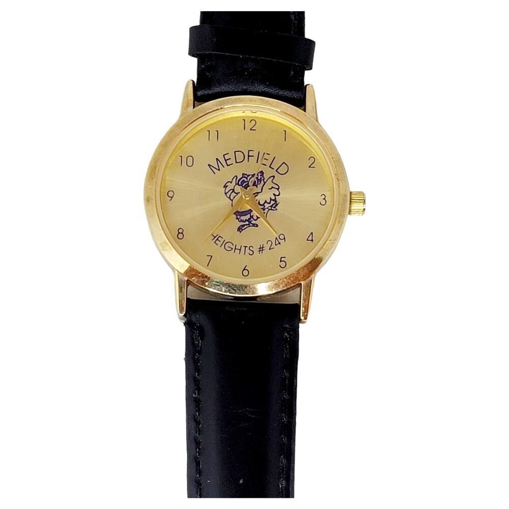 Vintage Gold Faced Eagle Medfield Heights # 249 Watch With Black Leather Band